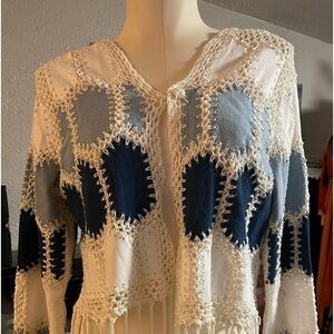 Nwt designer crocheted white denim fringed jacket by Adore classy unique medium